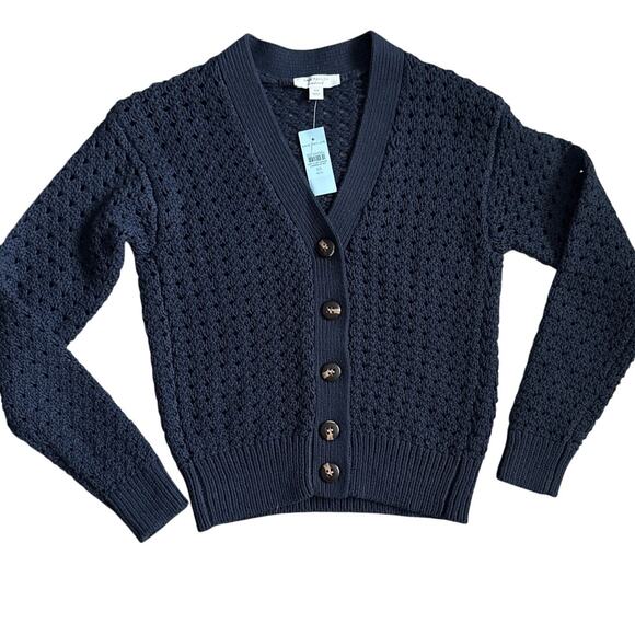 Ann Taylor Weekend Knit Stitch V-Neck Cardigan Navy Blue Size XS Petite - Picture 4 of 10